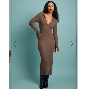 NA-KD Rib Knitted Trumpet Sleeve Dress